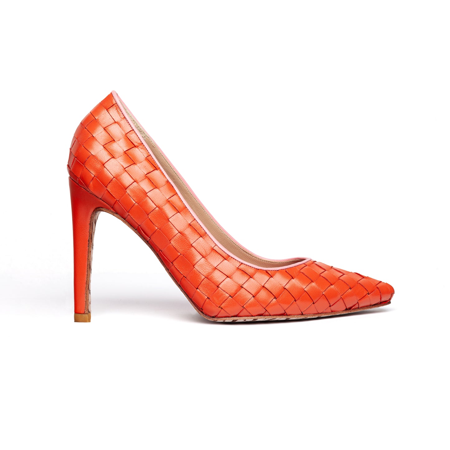 Scarpin Estela - Rosa e tressê laranja