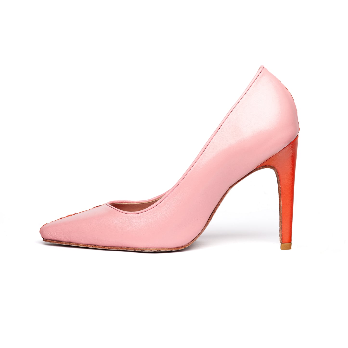 Scarpin Estela - Rosa e tressê laranja