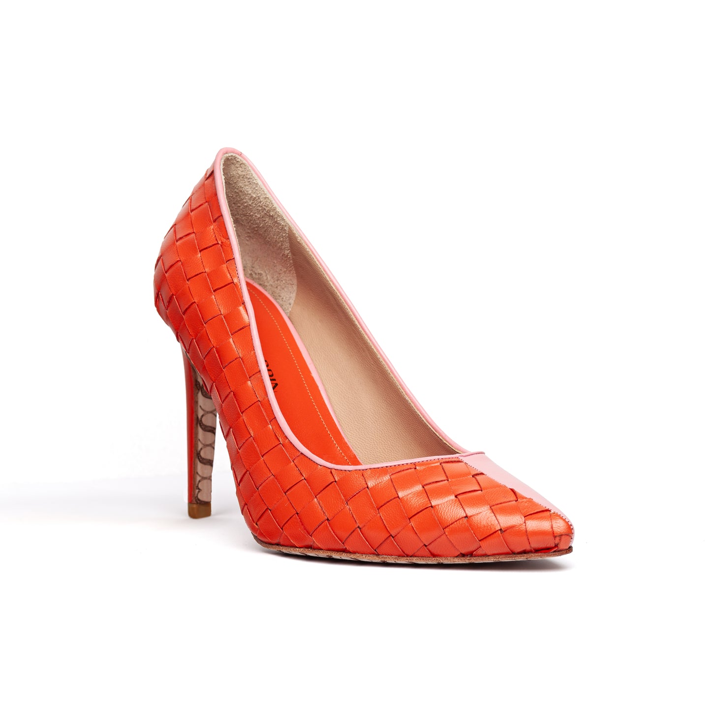 Scarpin Estela - Rosa e tressê laranja