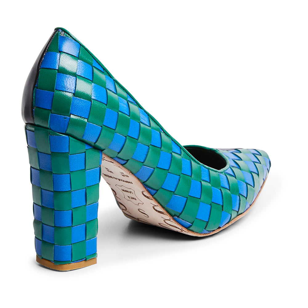 Scarpin xadrez verde e azul