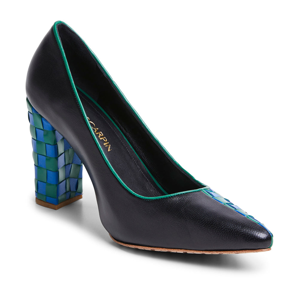Scarpin xadrez verde e azul