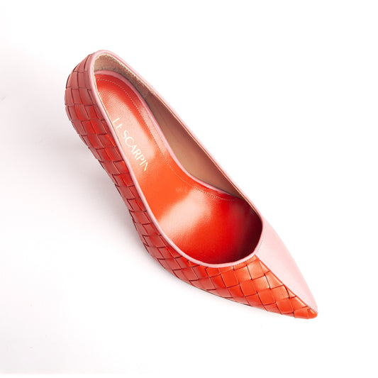 Scarpin Estela - Rosa e tressê laranja