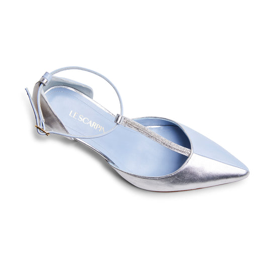 Scarpin prata e azul
