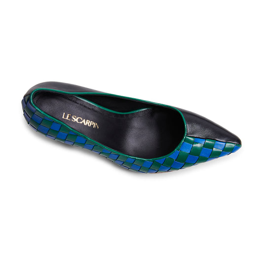 Scarpin xadrez verde e azul